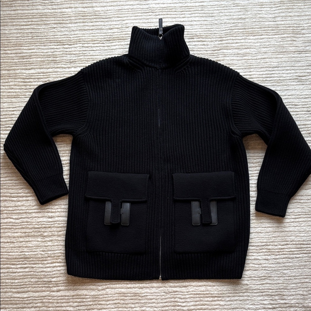 Brand new Hermes h pocket black sweater cardigan wool